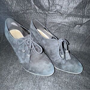Anne Klein Black Suede Lace Up w/ Tassels Heels Loafer Pumps Women's sz 6.5 M